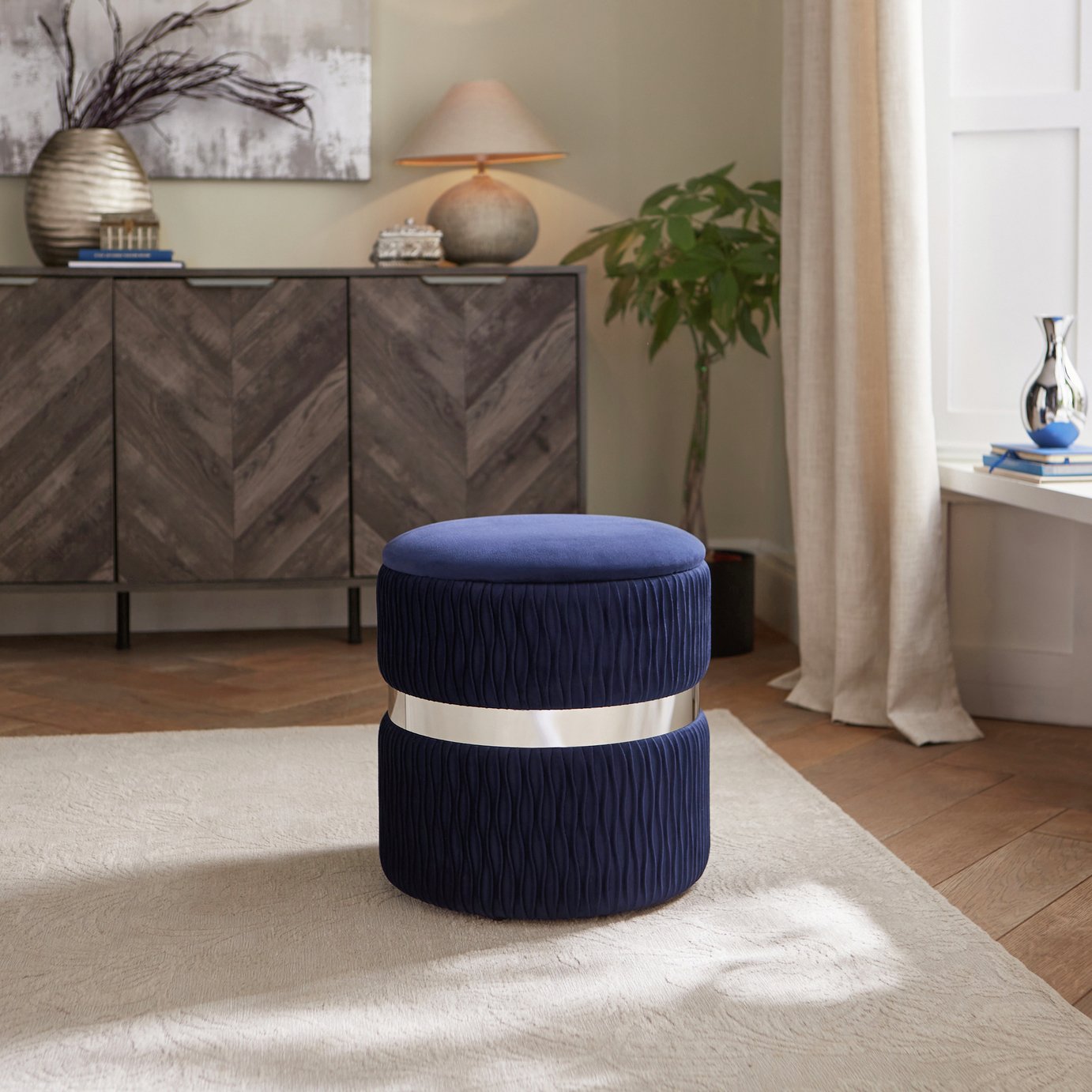 GFW Eden Velvet Storage Ottoman - Blue