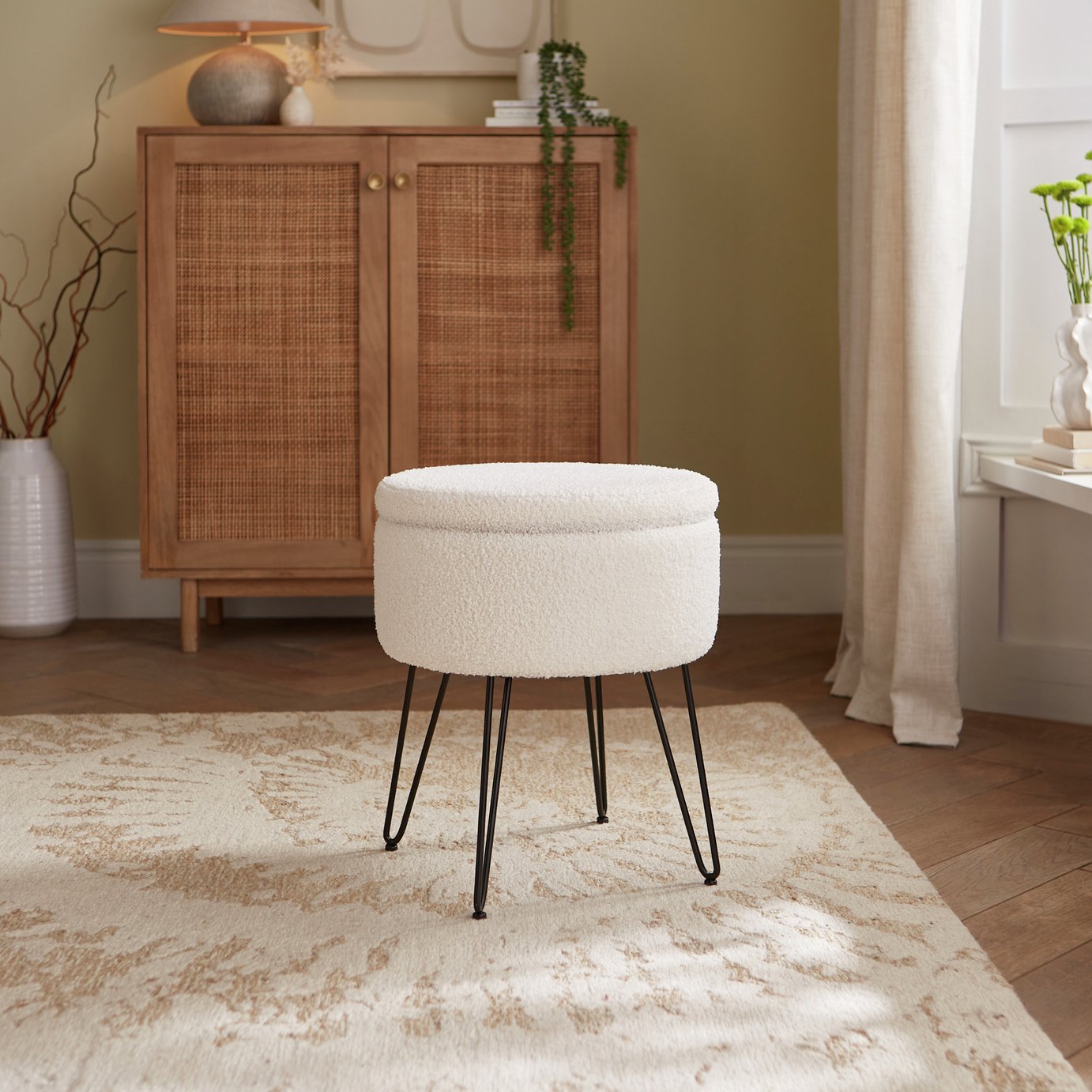 GFW Avery Boucle Storage Footstool - Cream
