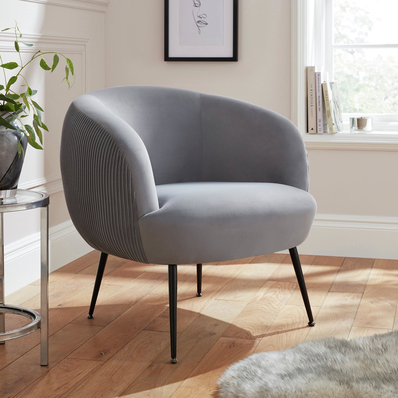 GFW Amelle Pleated Velvet Accent Chair- Grey