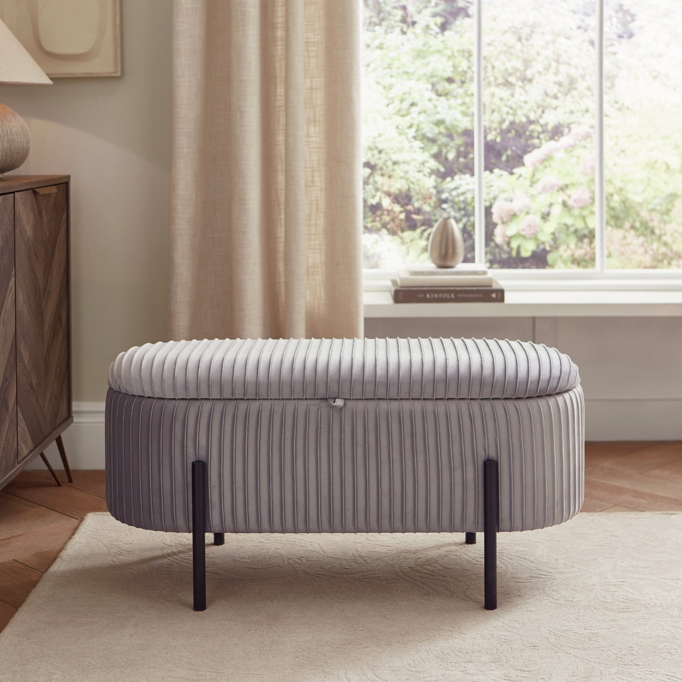 GFW Amelle Velvet Storage Ottoman - Grey