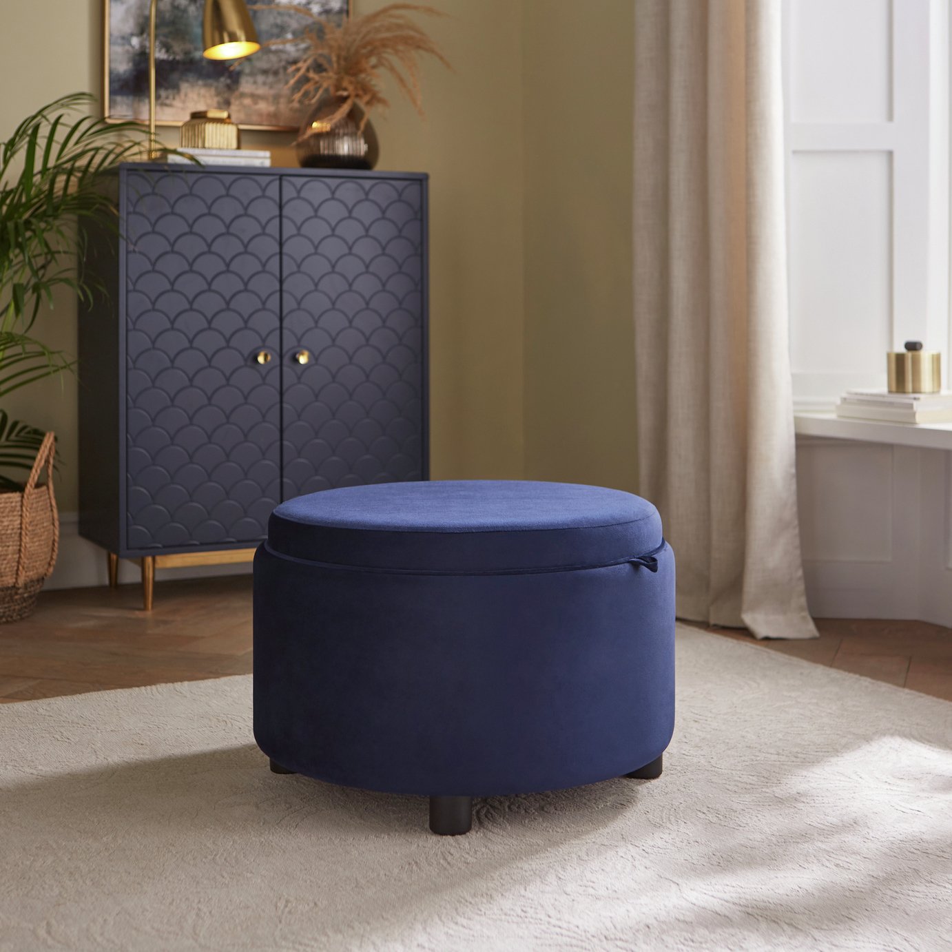 GFW Delilah Velvet Storage Ottoman - Blue