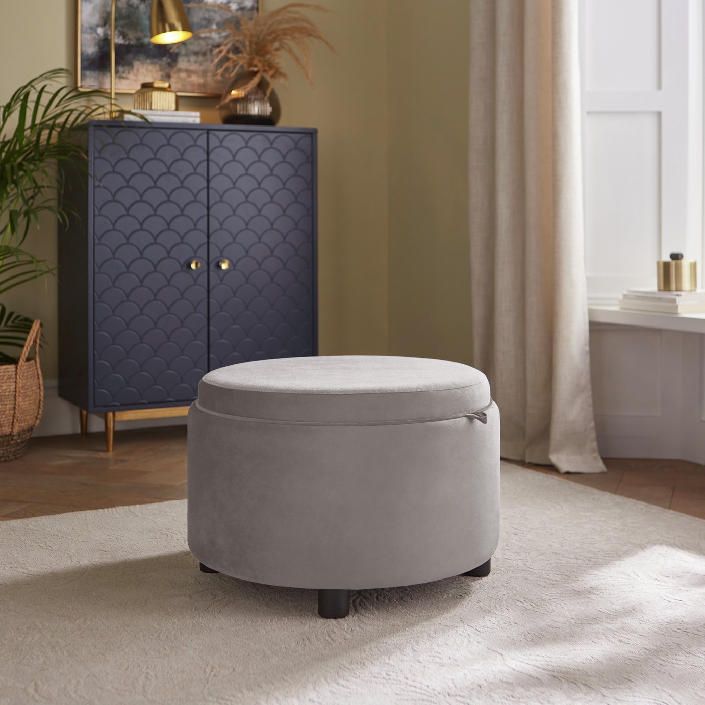 GFW Delilah Velvet Storage Ottoman - Grey