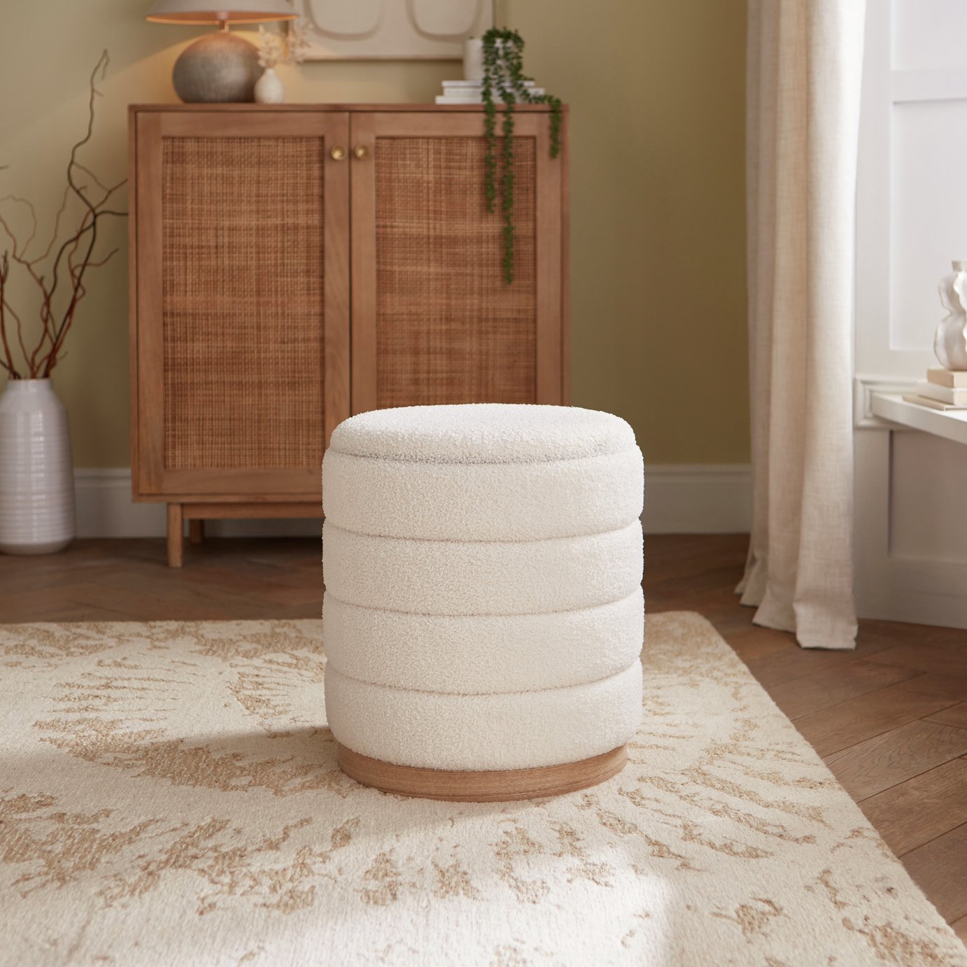 GFW Otis Boucle Storage Ottoman - Cream
