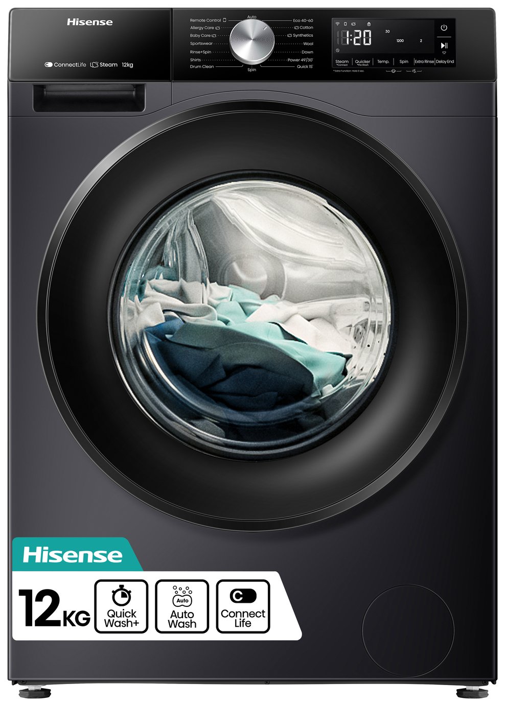 Hisense WF3S1243BB3 12KG 1400 Spin Washing Machine - Black