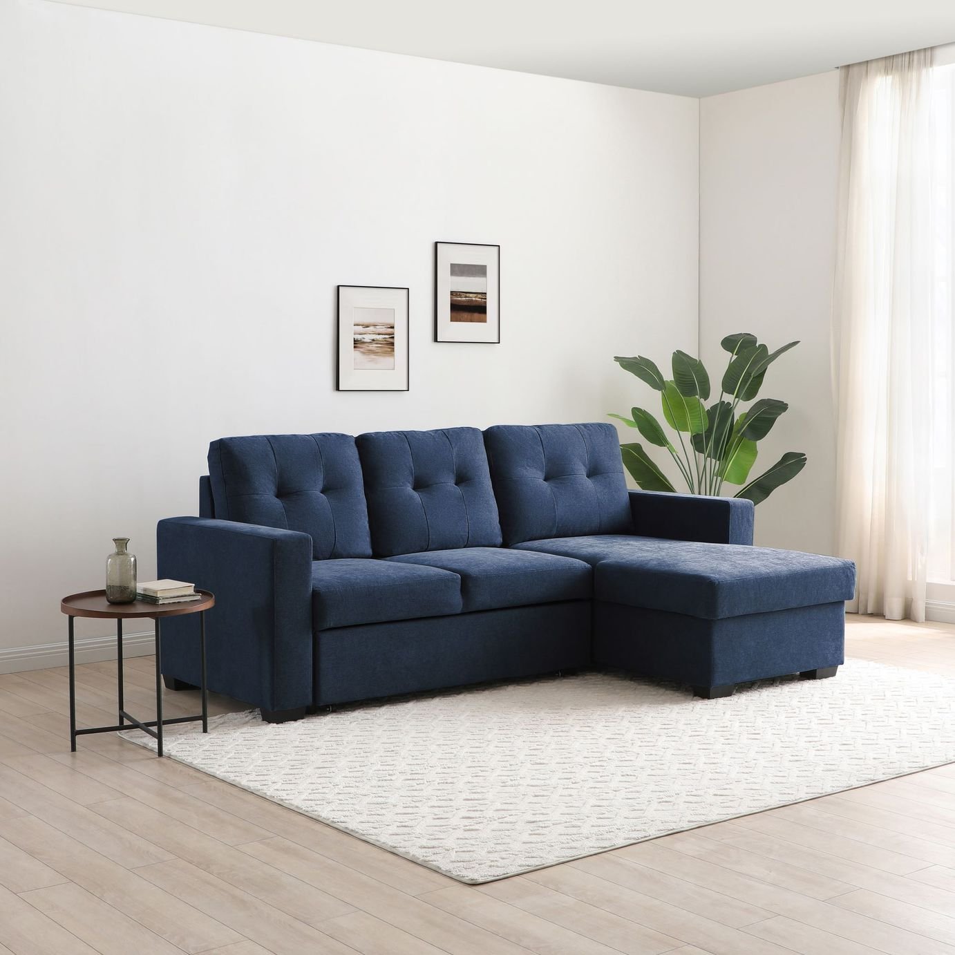 Kyoto Austin Fabric Reversible Corner Sofa Bed - Navy