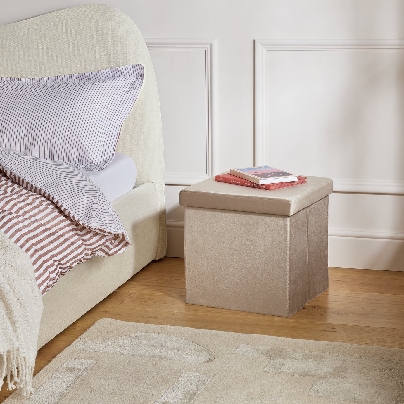 Argos Home Tilly Small Velvet Ottoman - Taupe