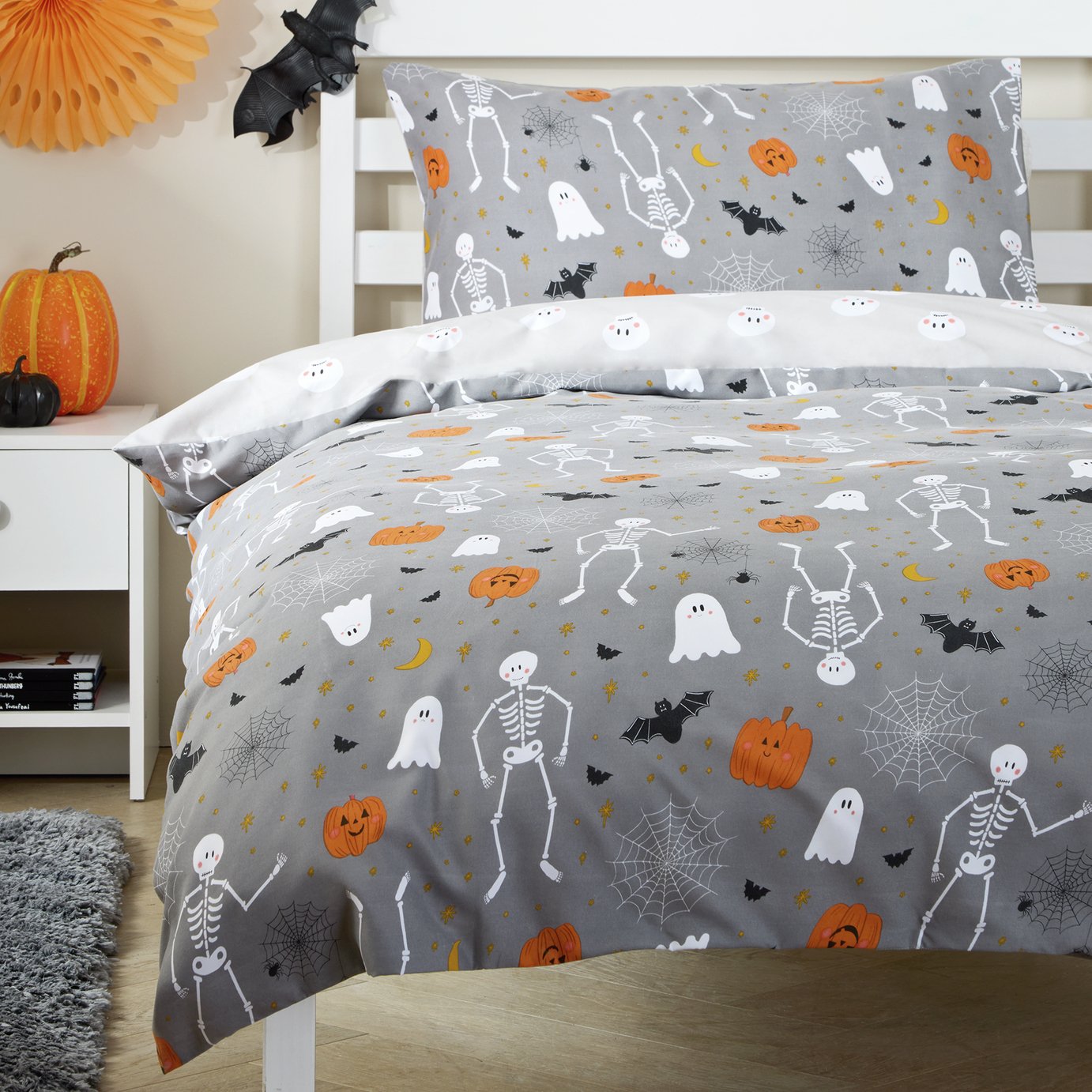 Argos Home Happy Halloween Grey Kids Bedding Set - Double