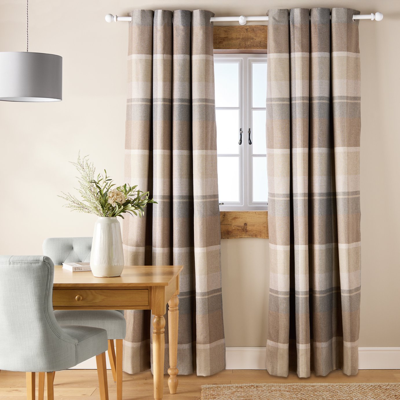 Argos Home Check Blackout Eyelet Curtain - Neutral