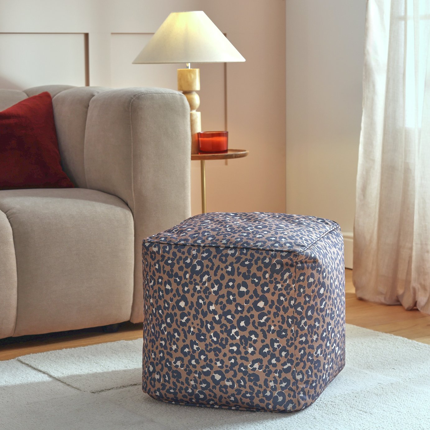 Argos Home Thea Fabric Pouffe - Leopard Print