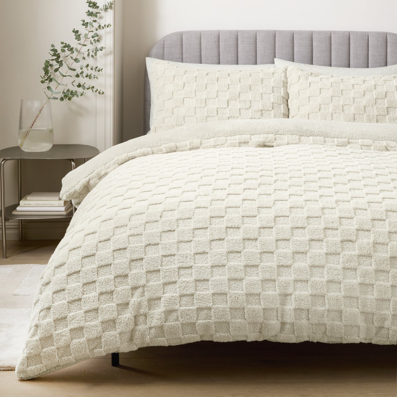 Argos Home Checkerboard Textured Fleece Bedding Set - Double