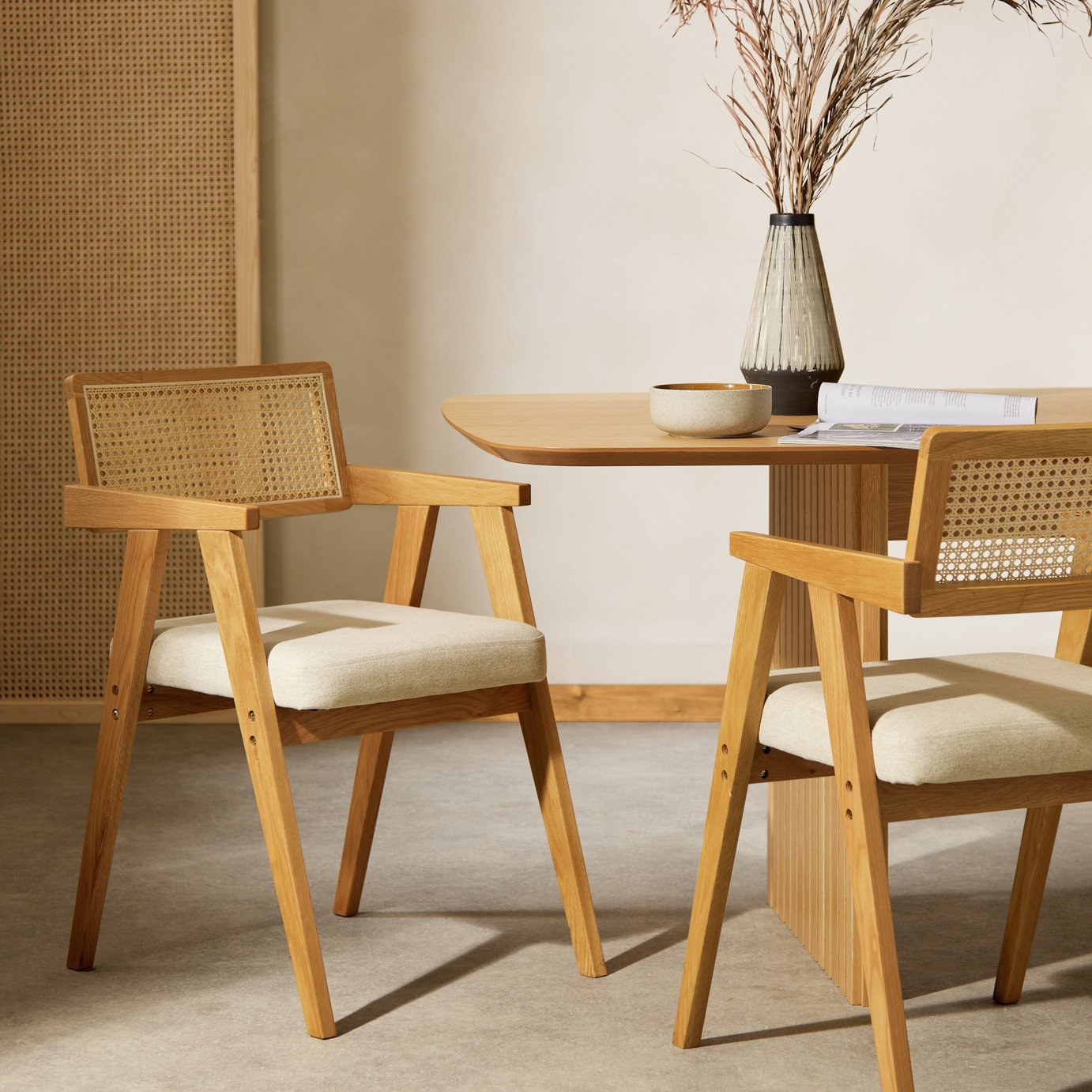 Habitat Cedric Pair of Solid Wood Dining Chairs - Light wood