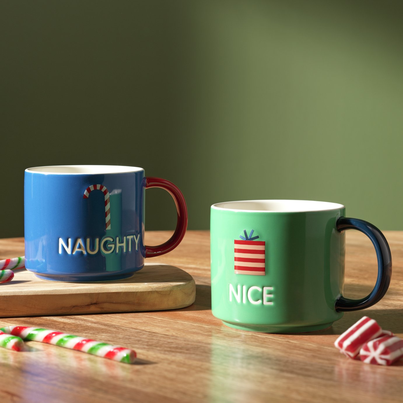 Habitat Naughty N Nice Set of 2 Mugs - Blue & Green