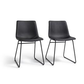 Habitat Joey Pair of Faux Leather Dining Chairs - Black