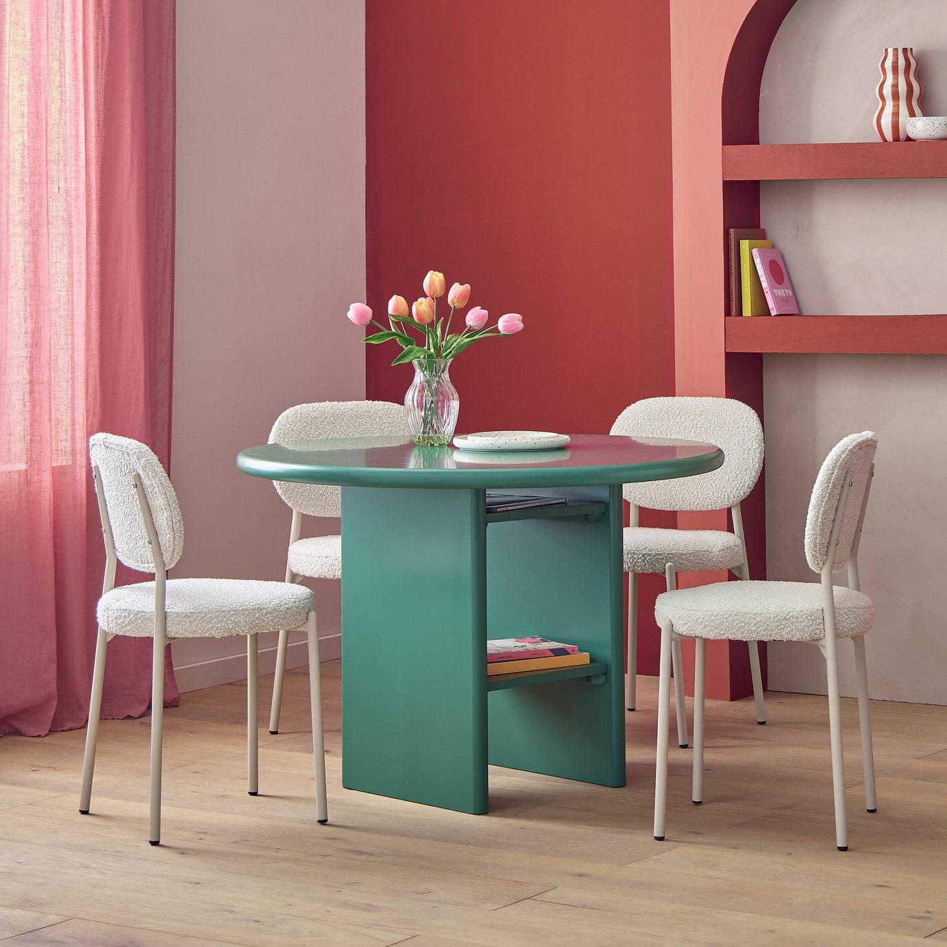 Habitat Geller Green Dining Table & 4 White Chairs