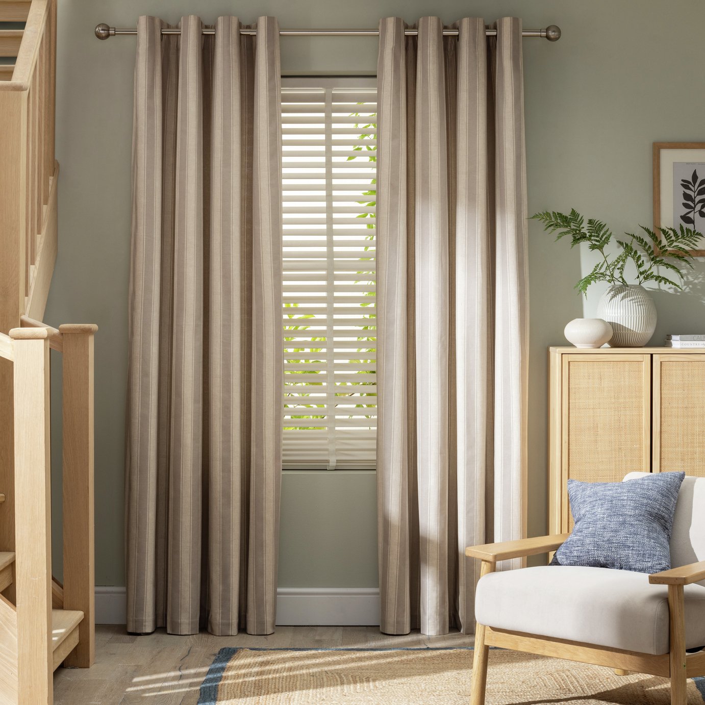 Habitat Stripe Printed Blackout Eyelet Curtains