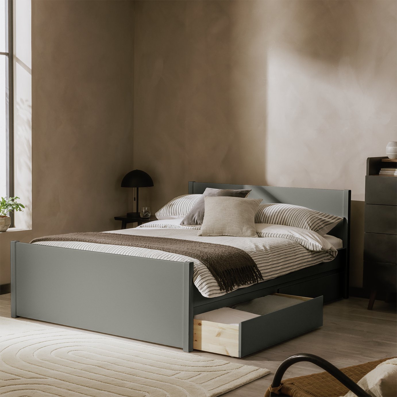 Argos Home Jenson Kingsize 2 Drawer Storage Bed Frame - Grey