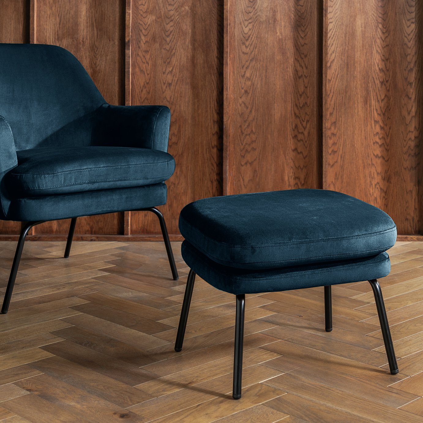 Habitat Celine Velvet Footstool - Navy