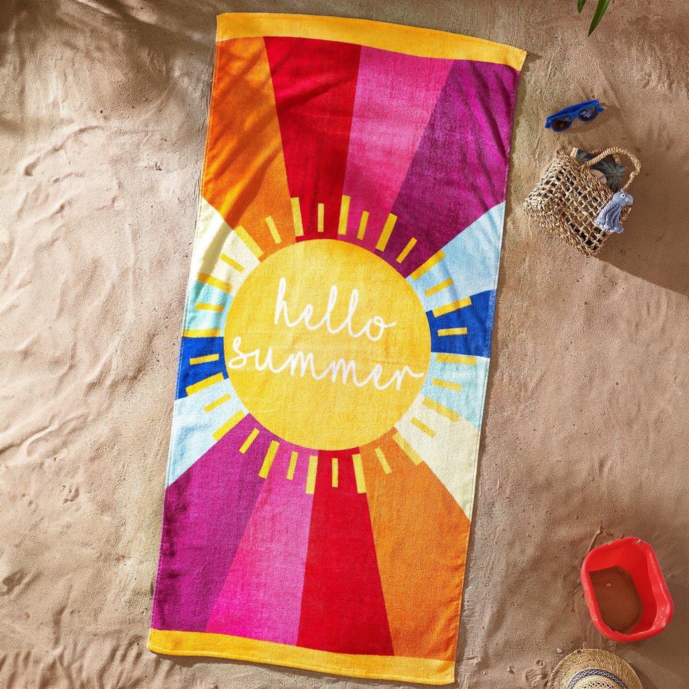 Catherine Lansfield Hello Summer Print Beach Towel - Yellow