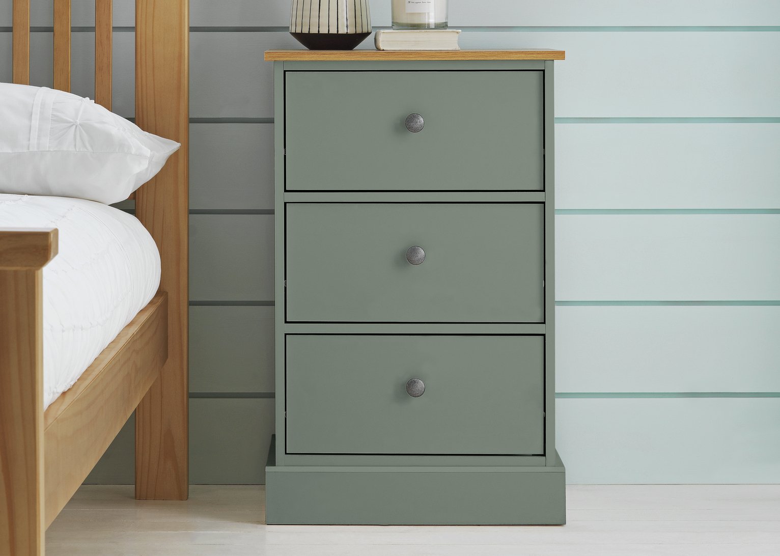 Argos Home Kensington 3 Drawer Bedside Table - Sage Green