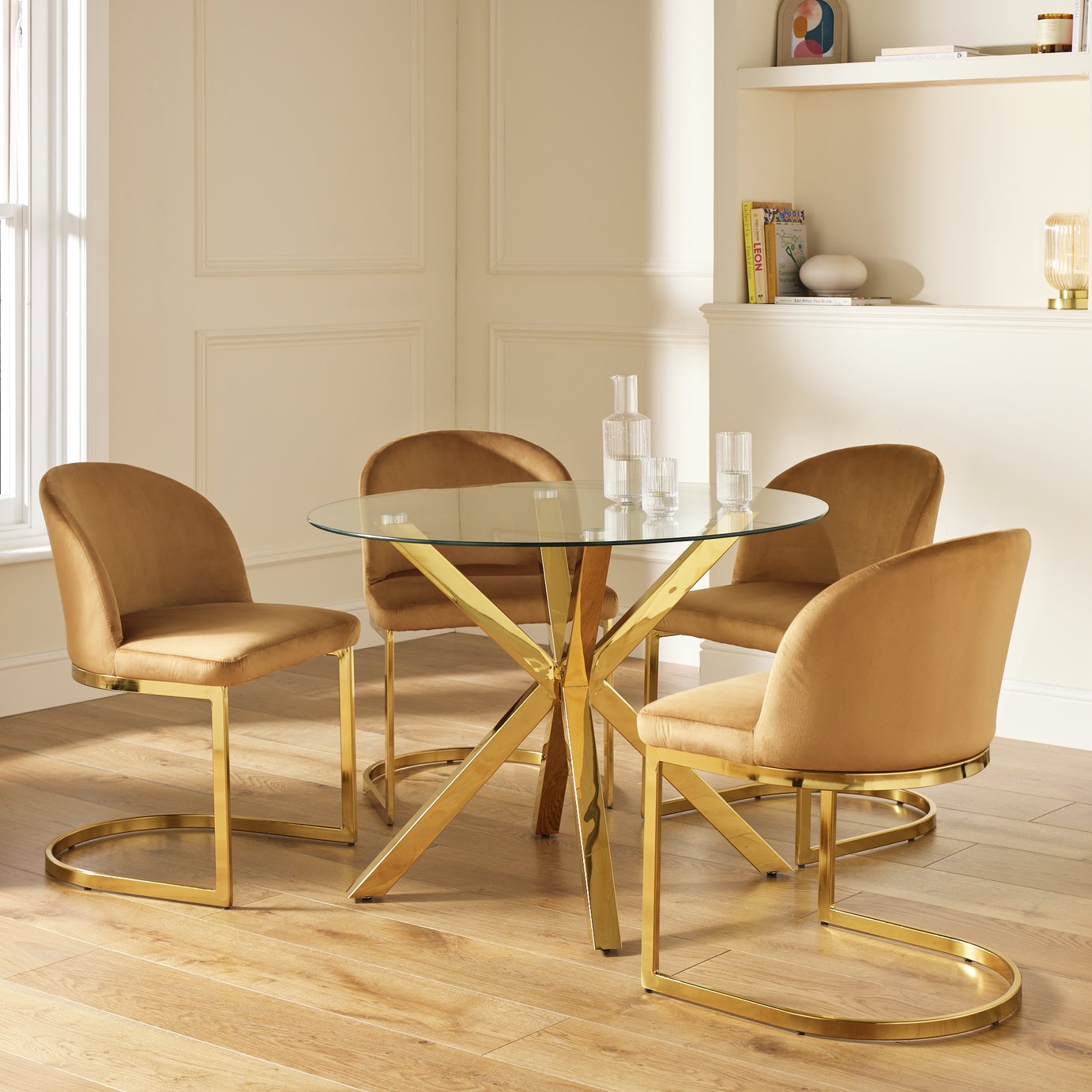 Argos Home Alice Gold Dining Table & 4 Camel Chairs