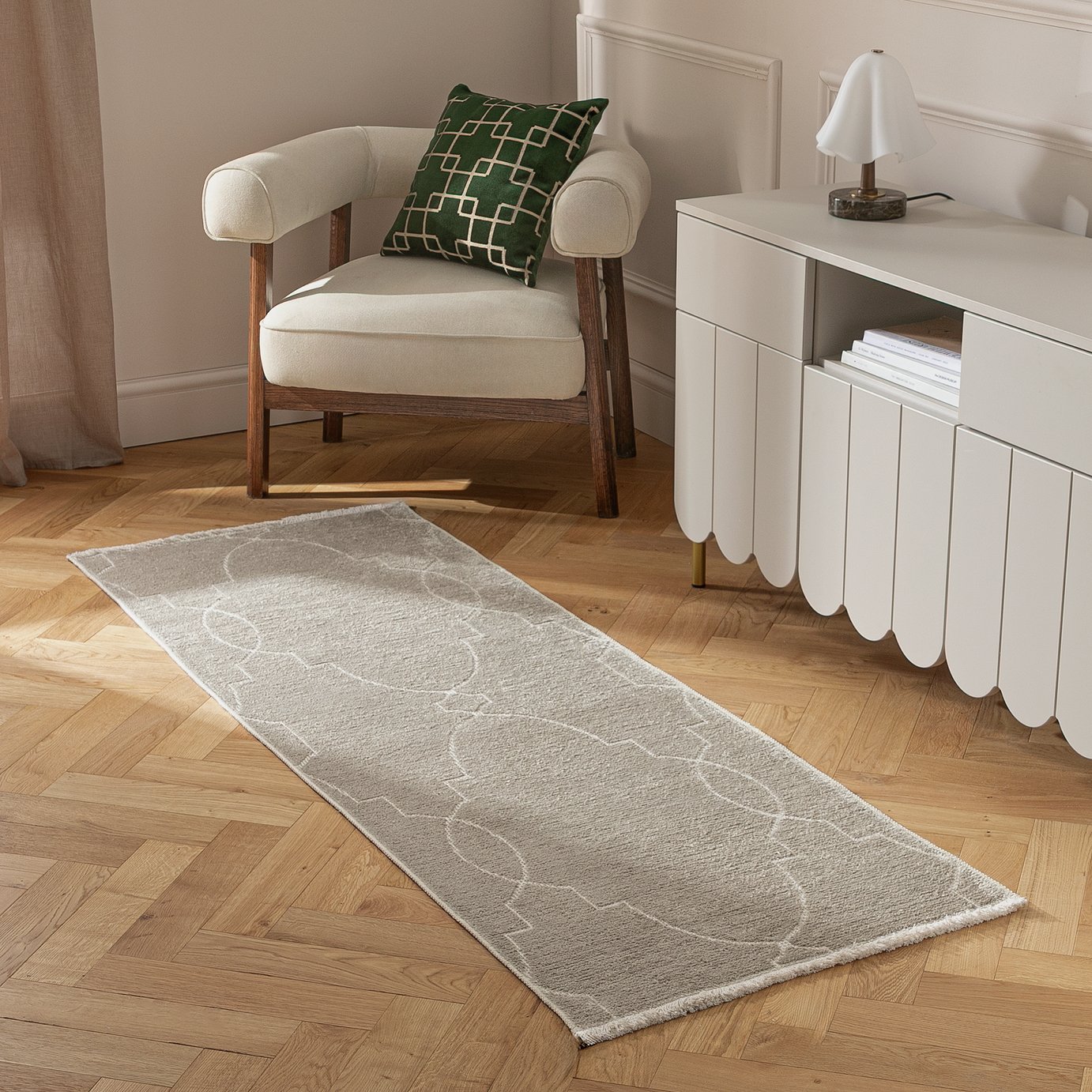 Habitat Luxe Chenille Neutral Flatweave Runner - 66x200cm