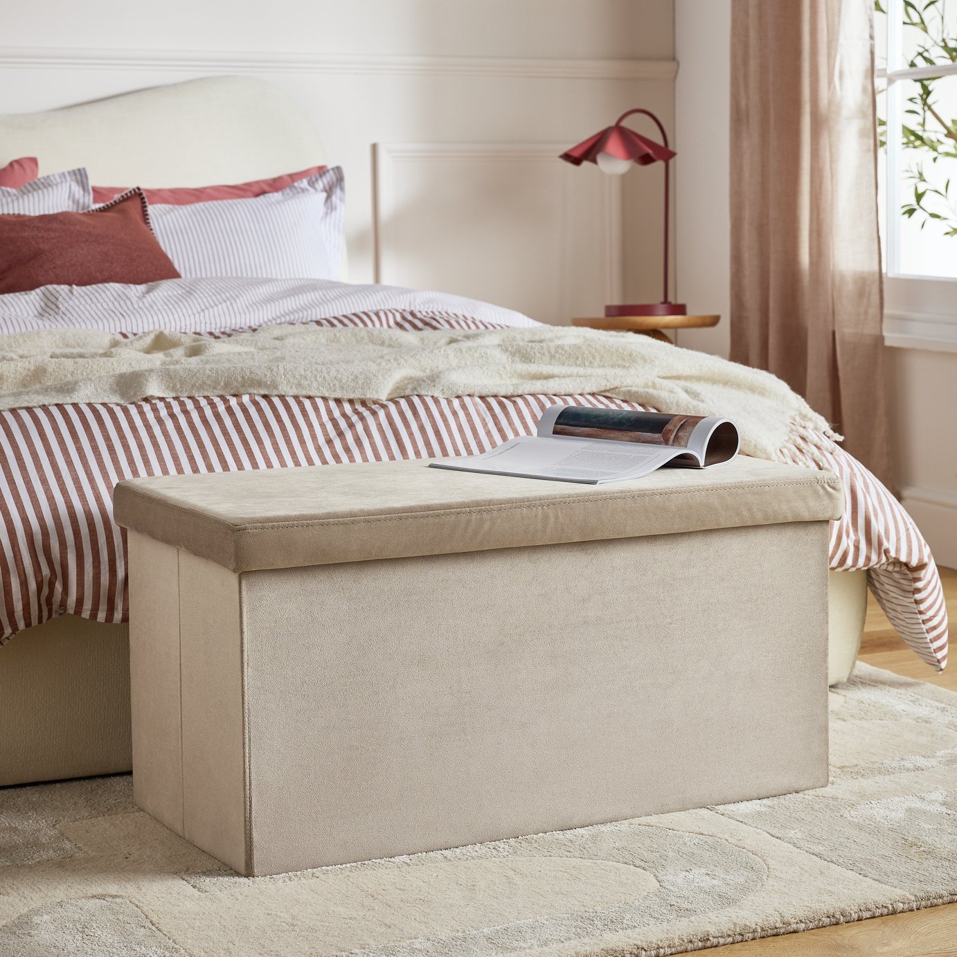 Argos Home Medium Velvet Ottoman - Taupe