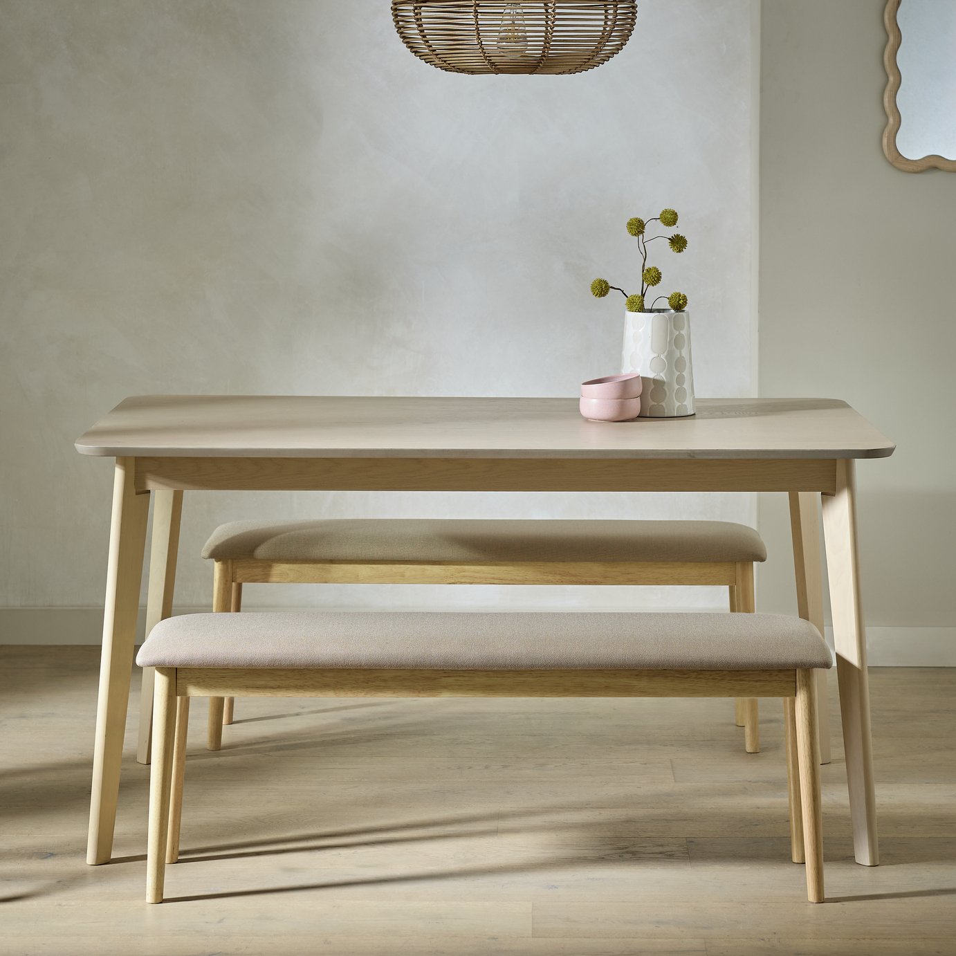 Habitat Skandi Oak Dining Table & 2 Oak Benches
