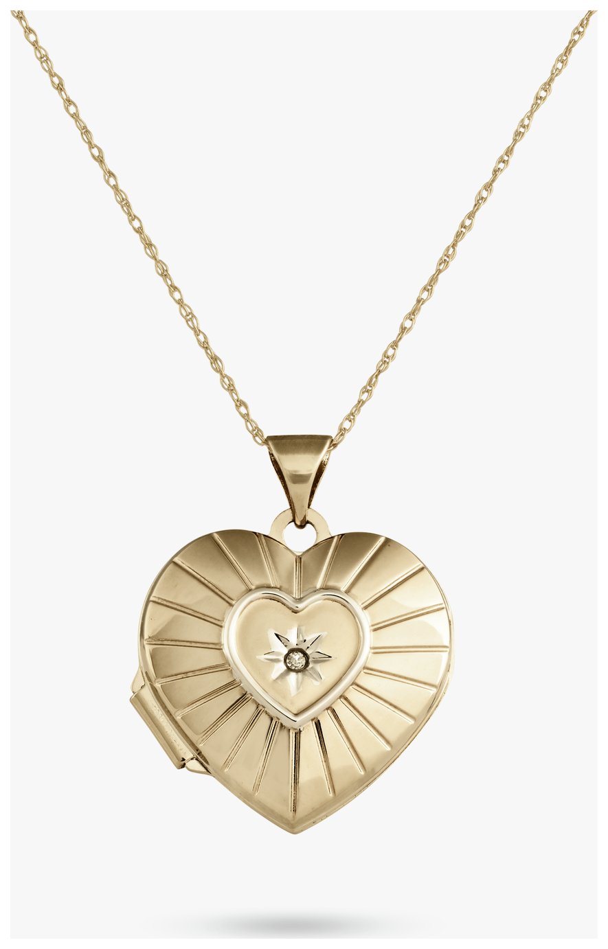 Revere 9ct Yellow Gold Heart 2 Photo Locket Pendant Necklace