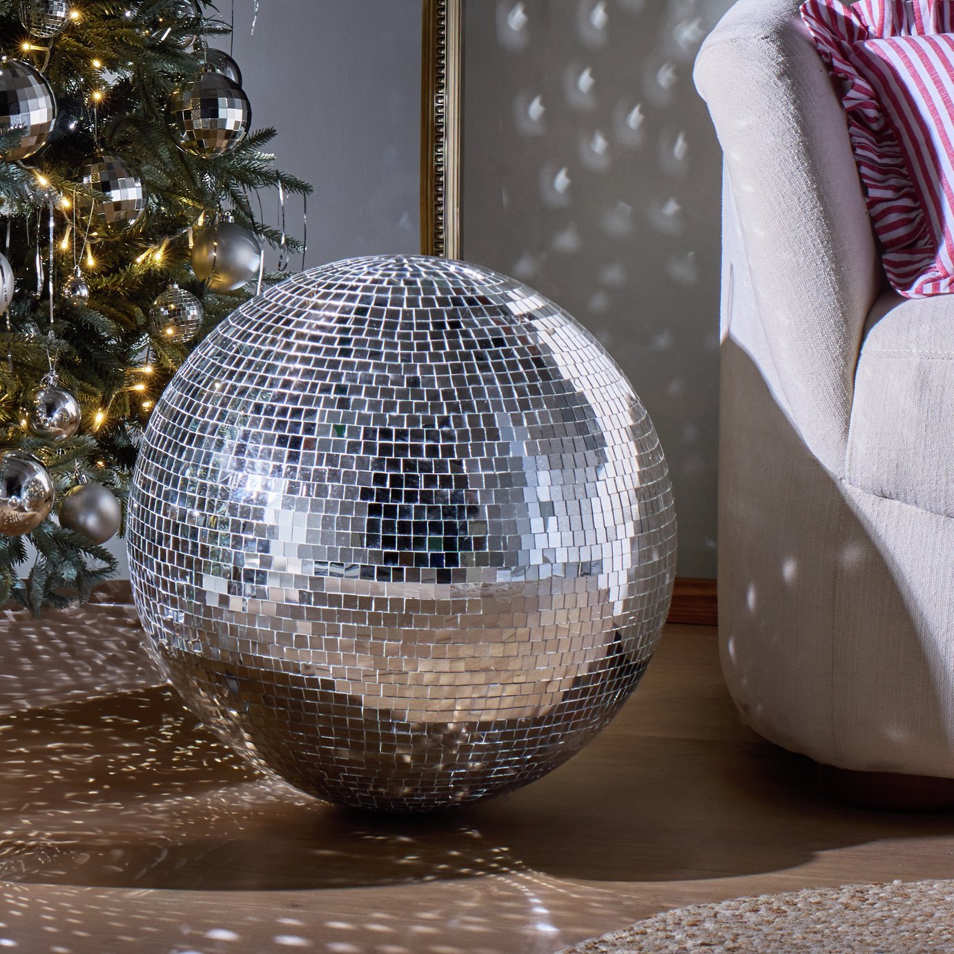 Habitat Silver Mirror Disco Ball Christmas Decoration