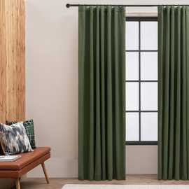 Habitat Linen Look Blackout Pencil Pleat Curtain - Green