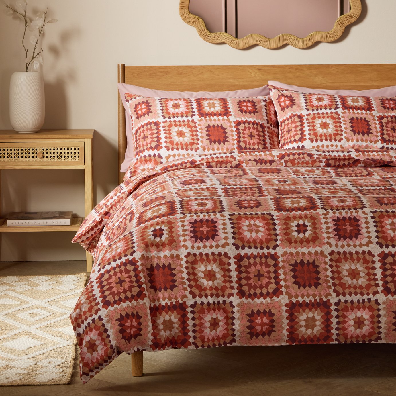 Habitat Autumnal Crochet Print Orange Bedding Set- Superking