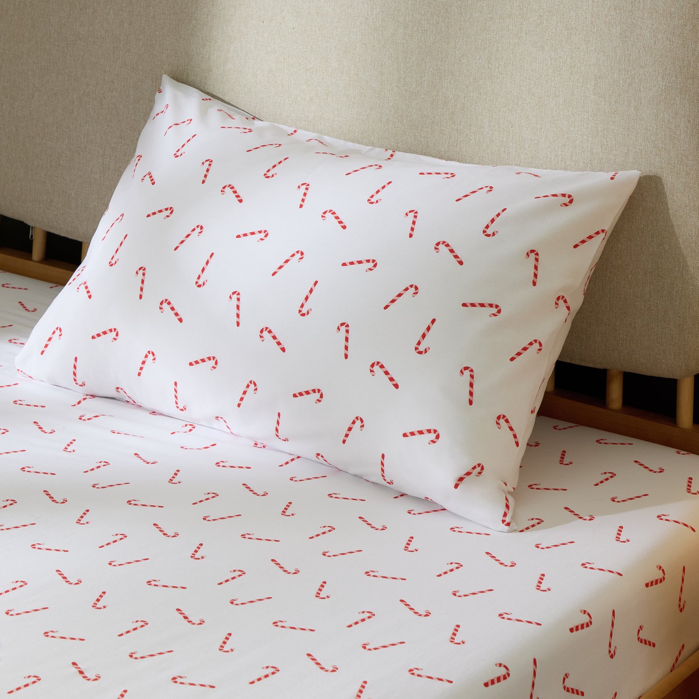 Home Candy Cane Printed Pillowcase Pair - White