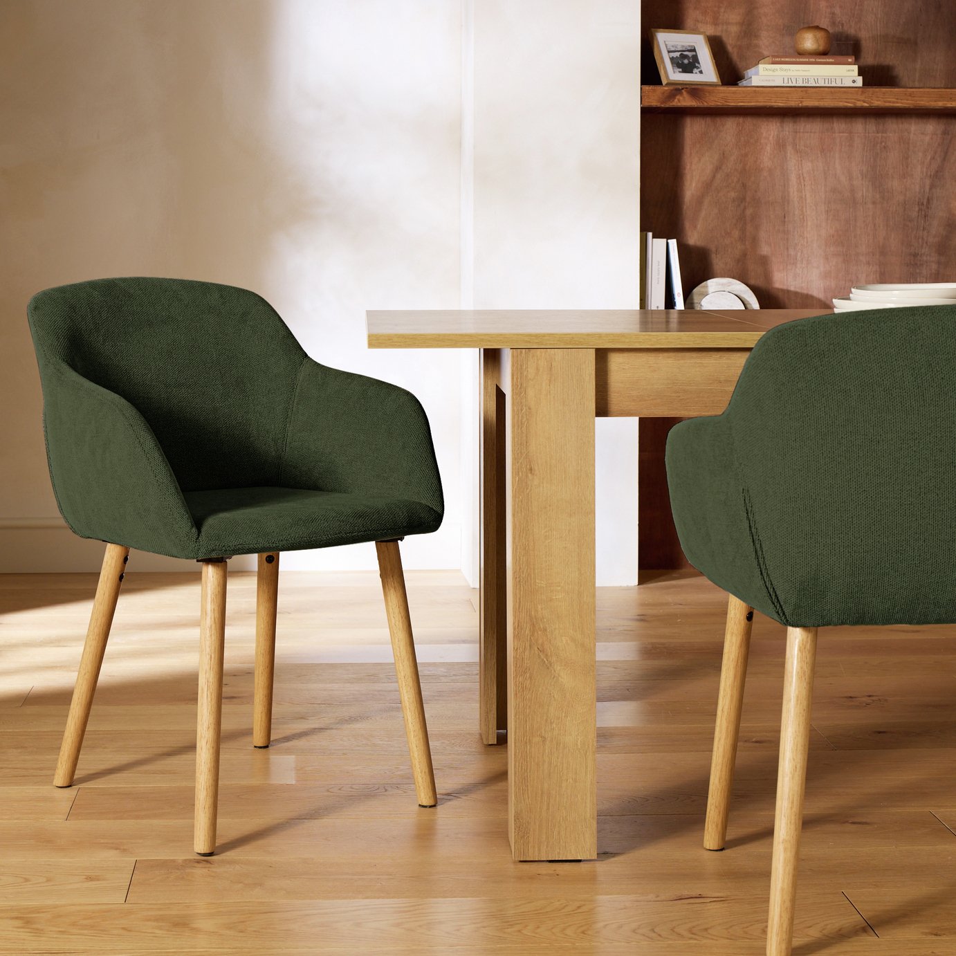 Argos Home Alarik Pair of Fabric Dining Chairs - Green