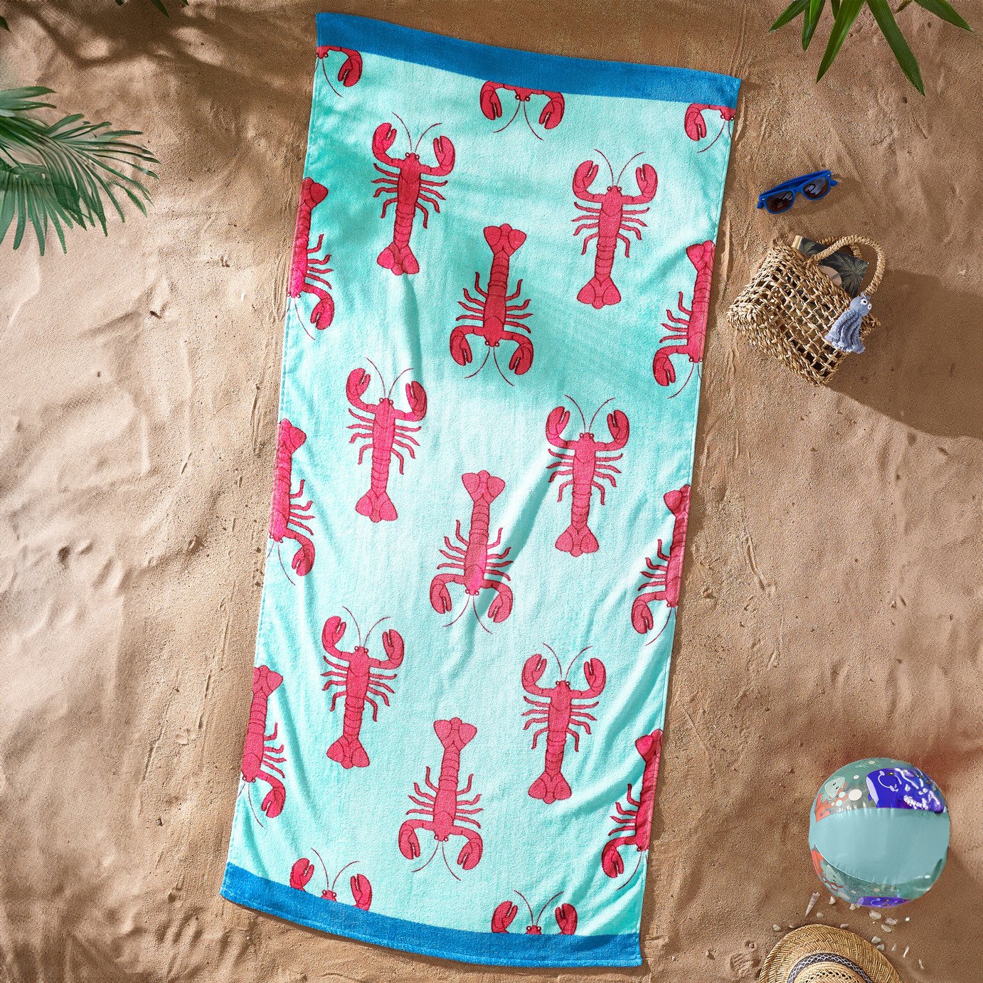 Catherine Lansfield Lobster Print Beach Towel - Pink & Red