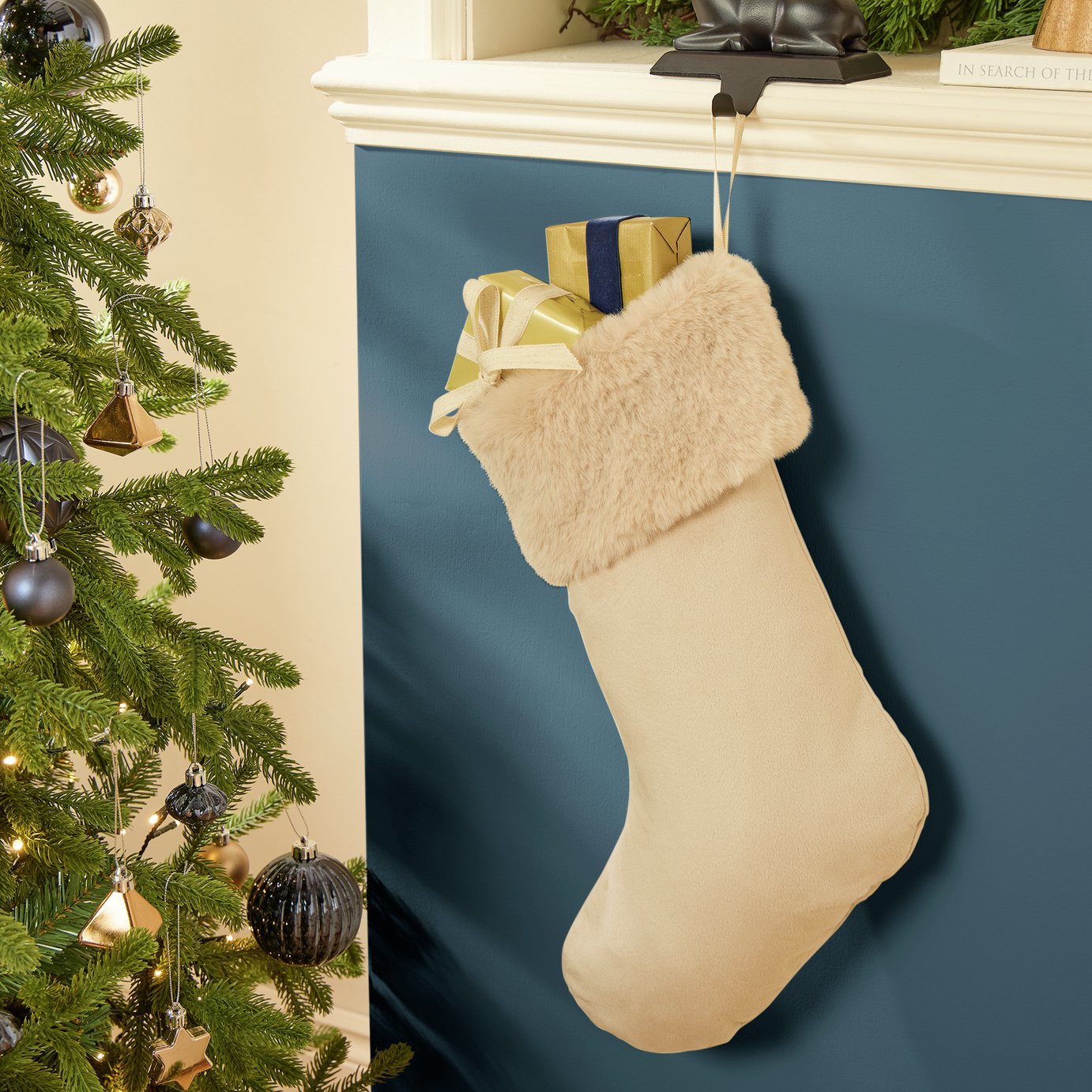 Habitat Taupe Fur Christmas Stocking