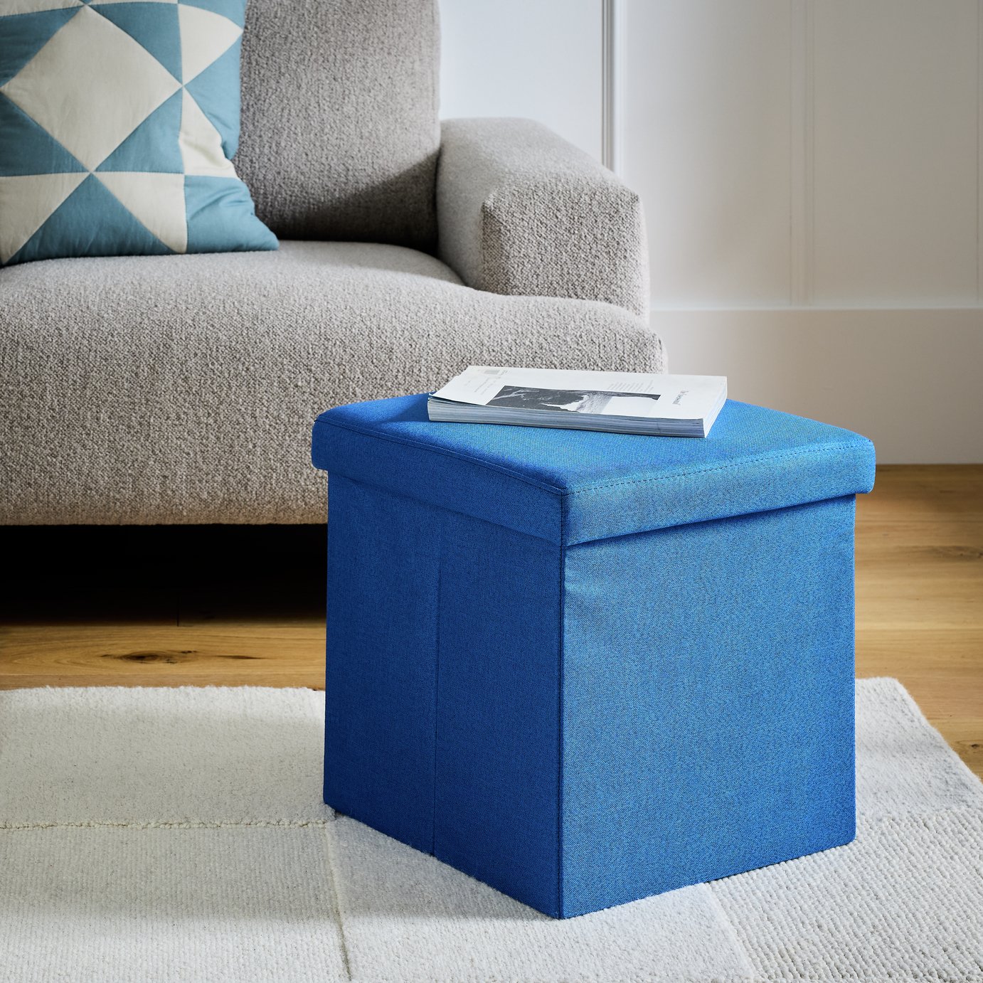Argos Home Tilly Small Fabric Ottoman - Blue