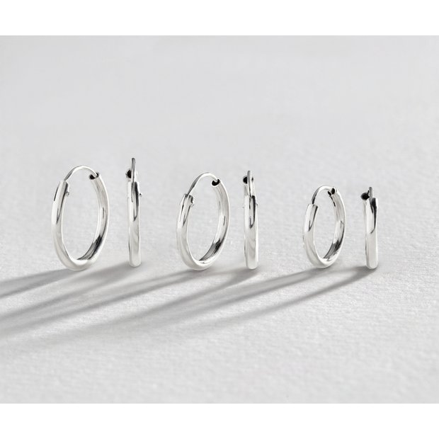 Buy Revere Sterling Silver Sleeper Hoop Earrings Set of 3 Womens