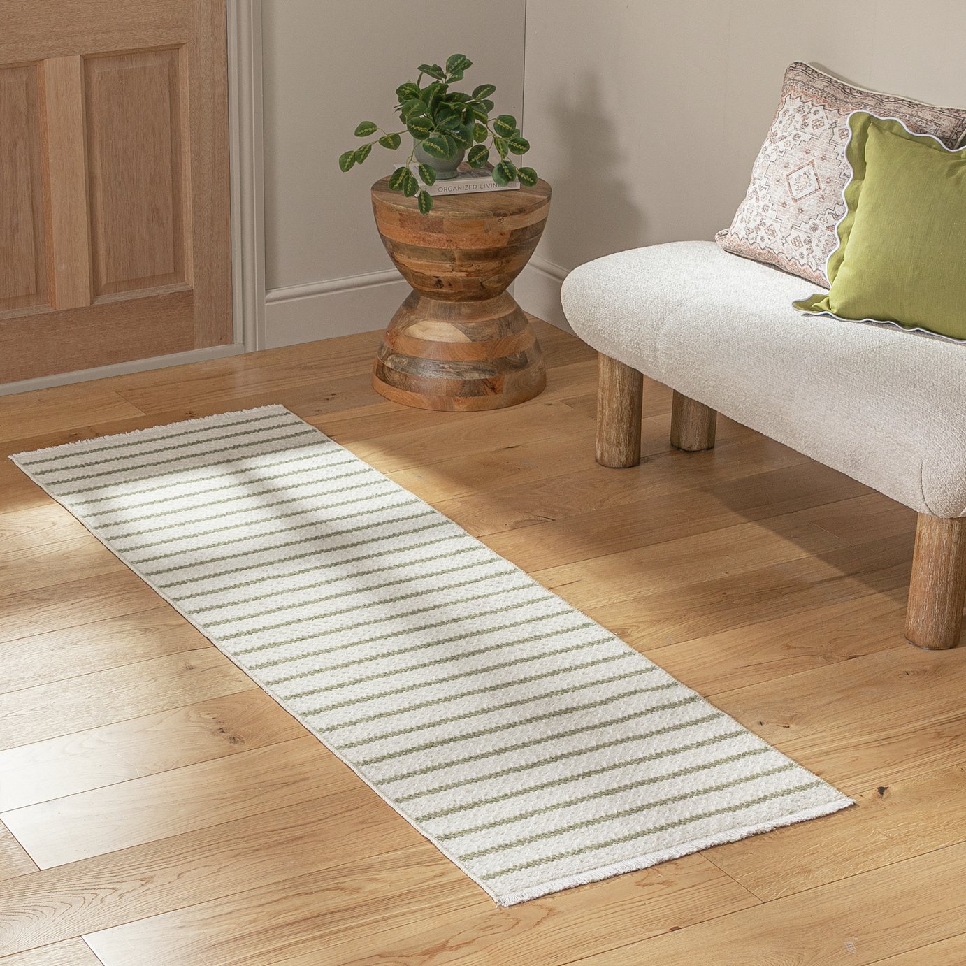 Habitat Stripe Green Flatweave Runner - 66x200cm
