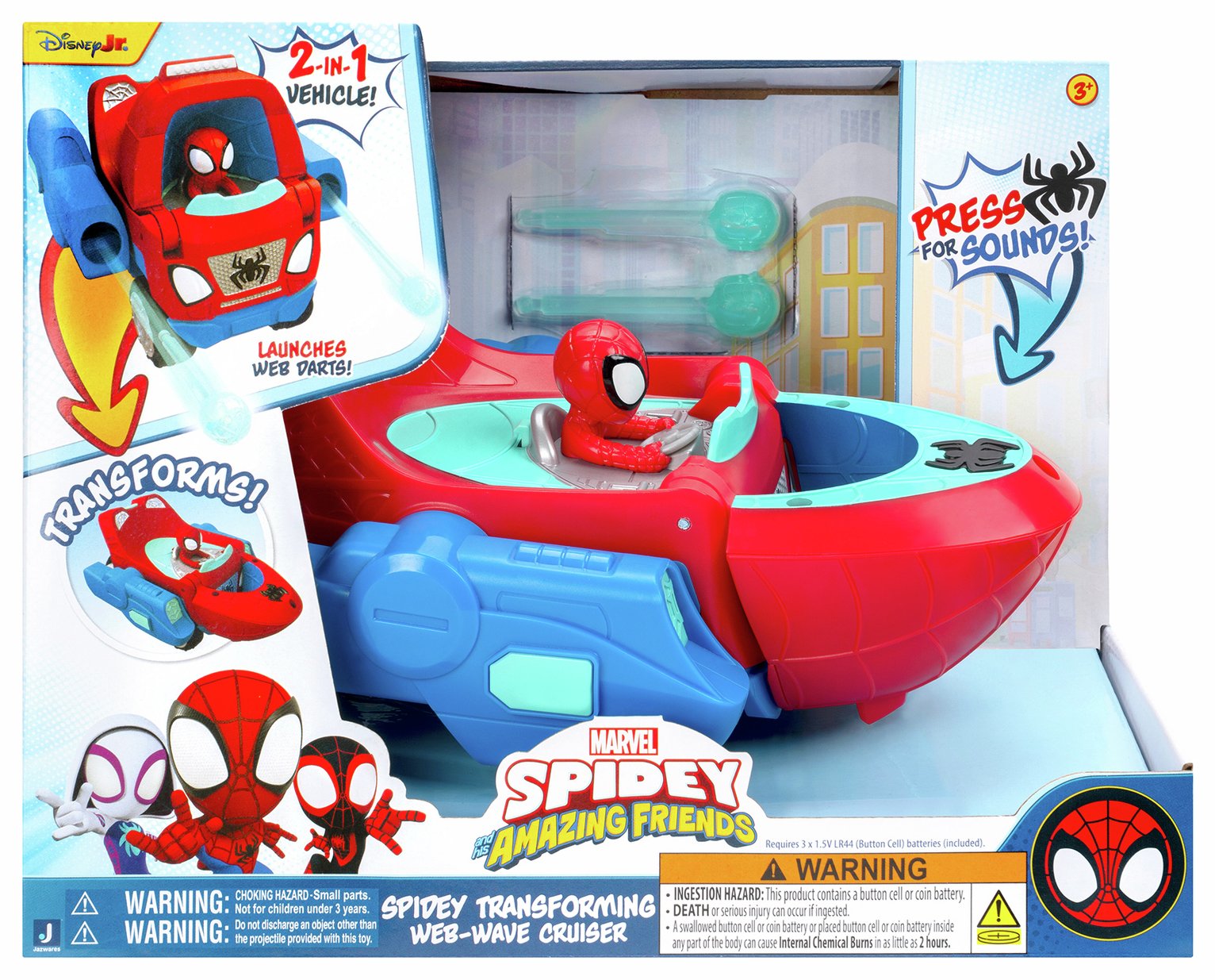Spidey Transforming Web-Wave Cruiser - 9-Inch 2-In-1 Vehicle