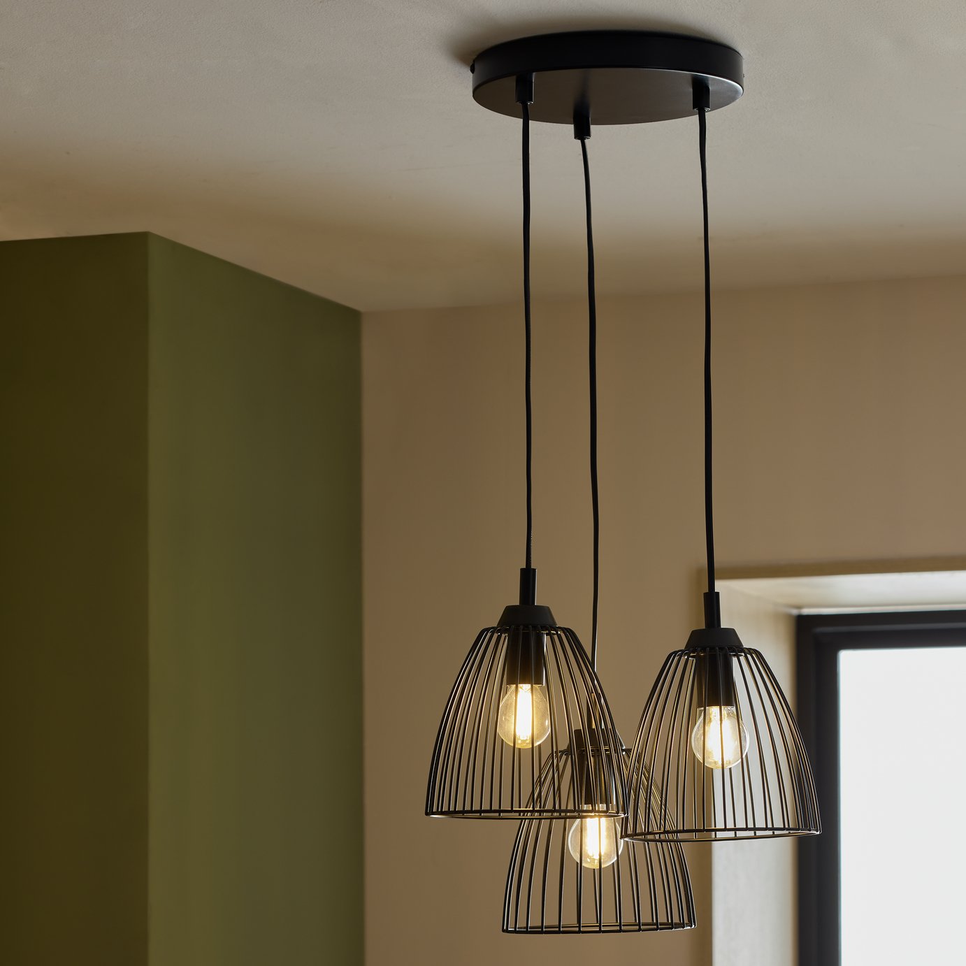 Argos Home Metal 3 Light Cluster Pendant Light - Black