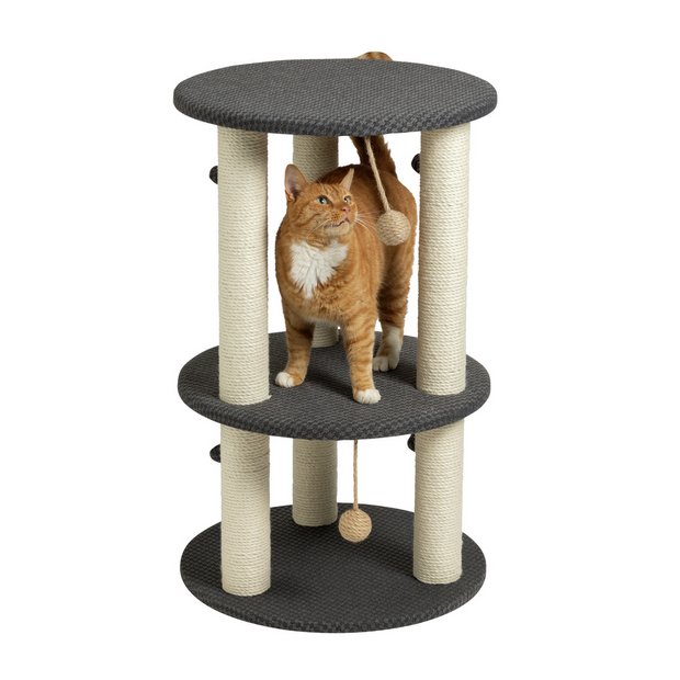 Buy 3 Level Cat Platform Scratch Post with Pompoms Cat toys Argos