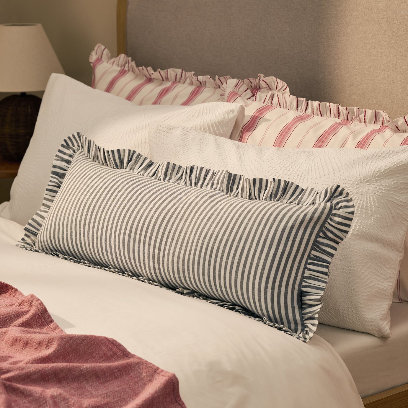 Habitat Long Stripe Ruffle Cushion - 30x80cm
