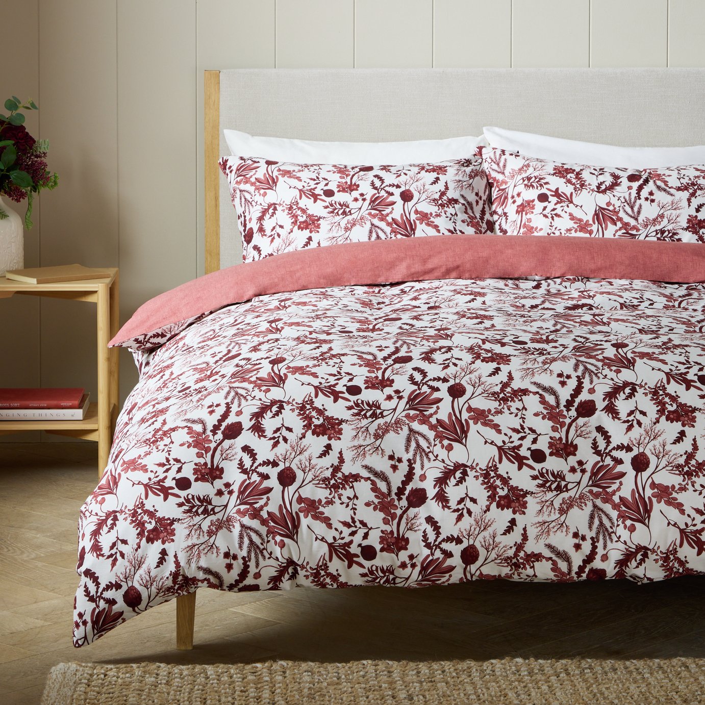 Argos Home Burgundy Foliage Print Bedding Set - Double
