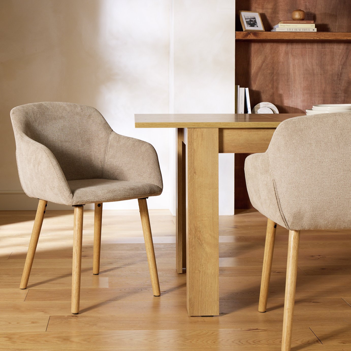 Argos Home Alarik Pair of Fabric Dining Chairs - Natural