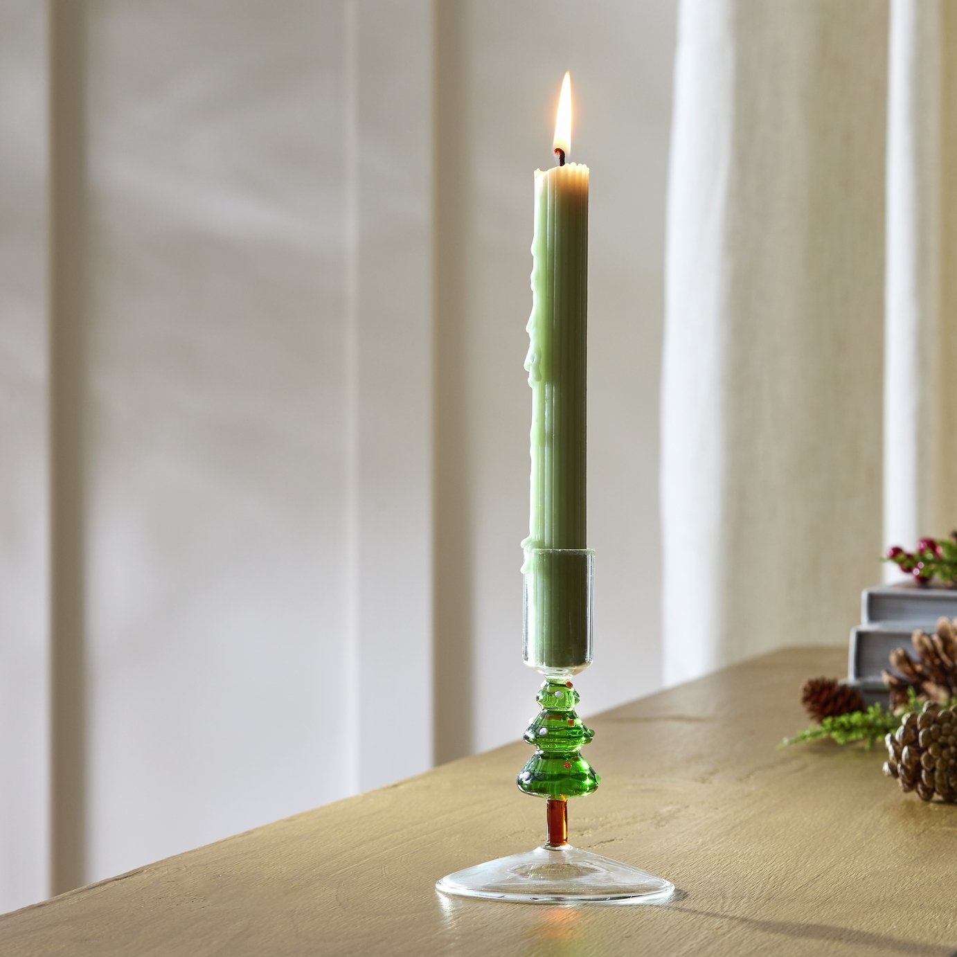 Habitat Christmas Tree Glass Shaped Candle Holder - Green