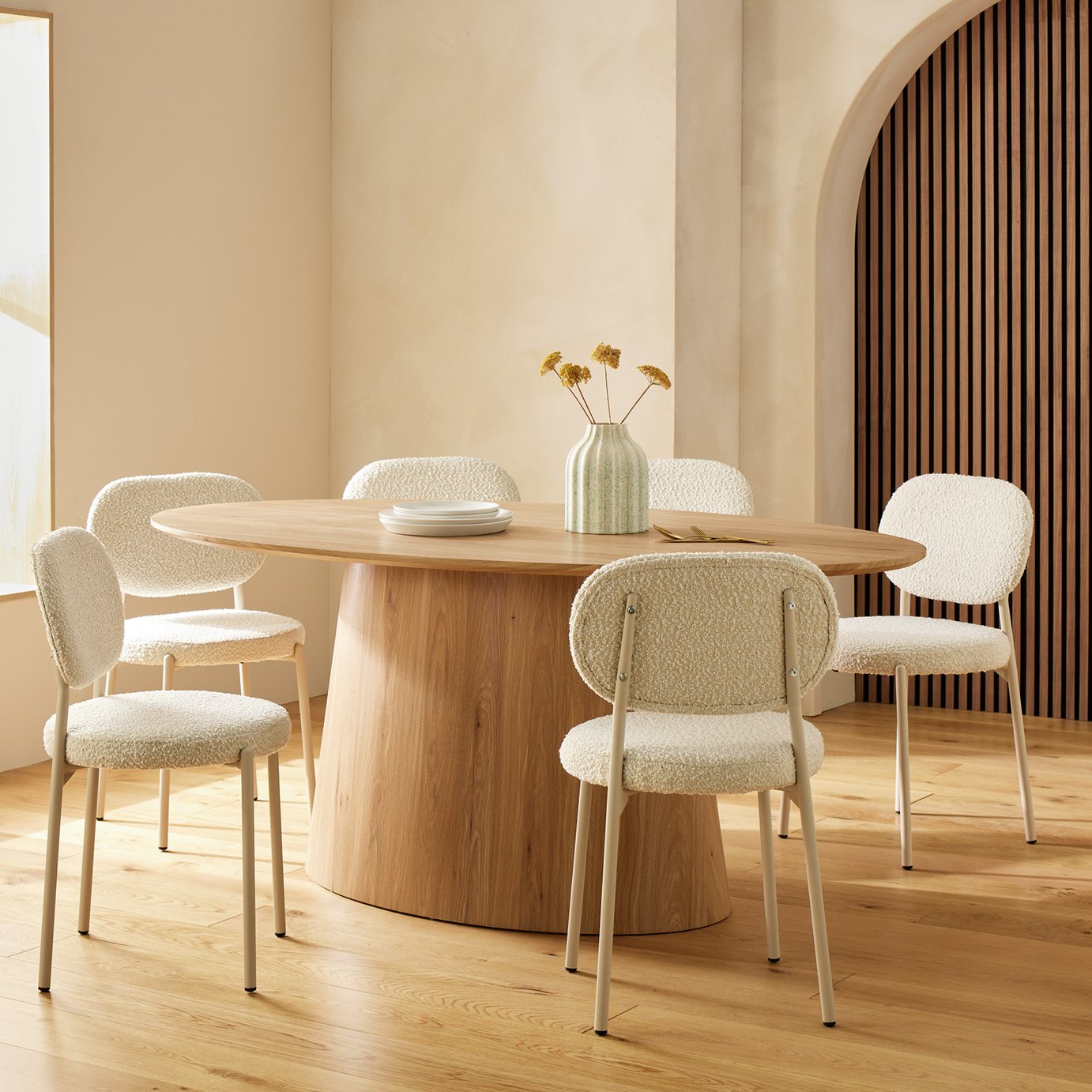 Habitat Pierce Natural Dining Table & 6 White Chairs 