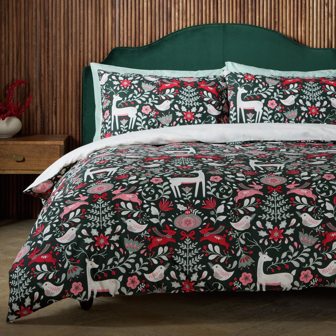 Argos Home Deer Print Green Bedding Set - Single