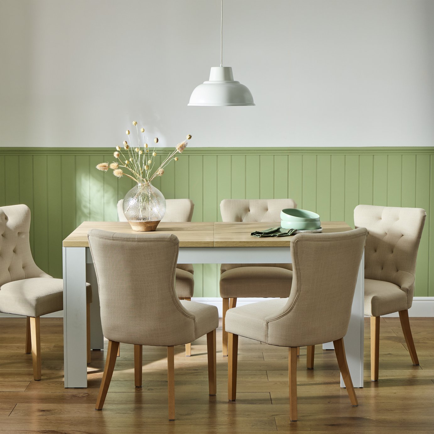 Argos Home Preston Extending Dining Table & 6 Cream Chairs