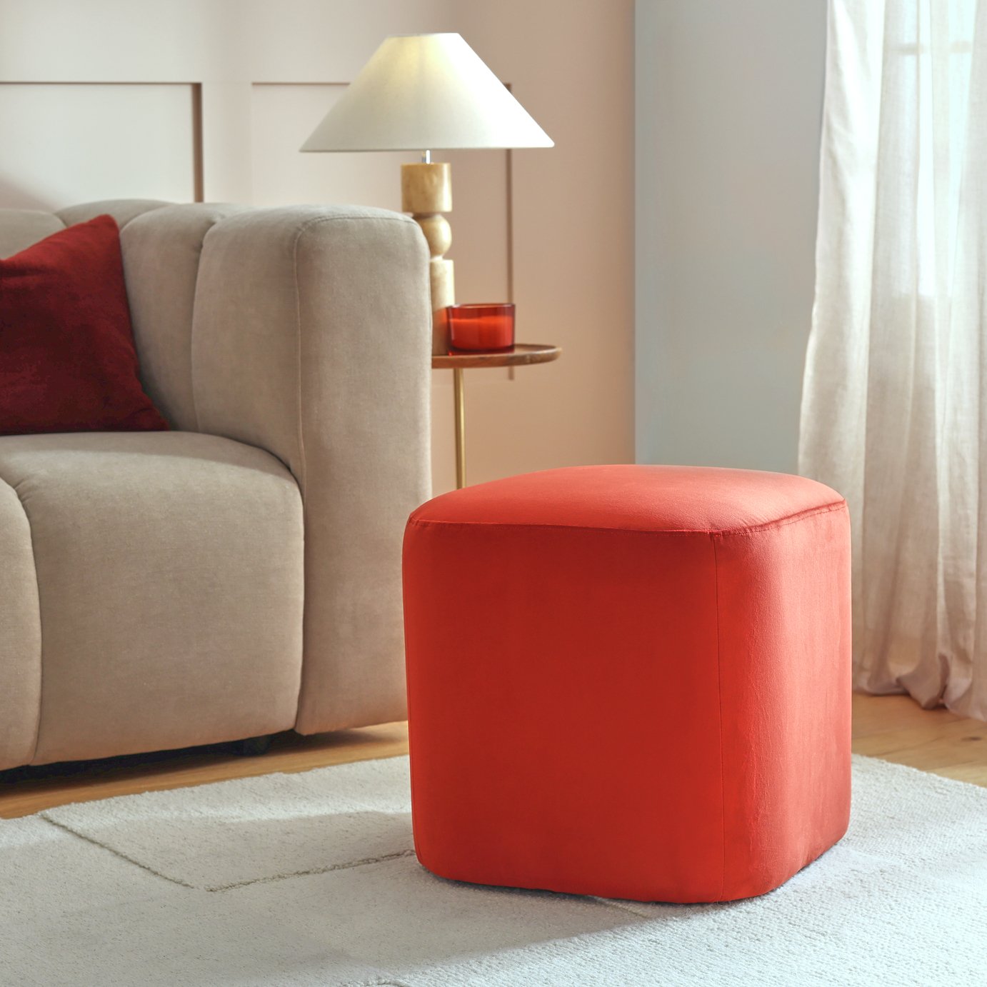 Argos Home Louise Velvet Footstool - Orange