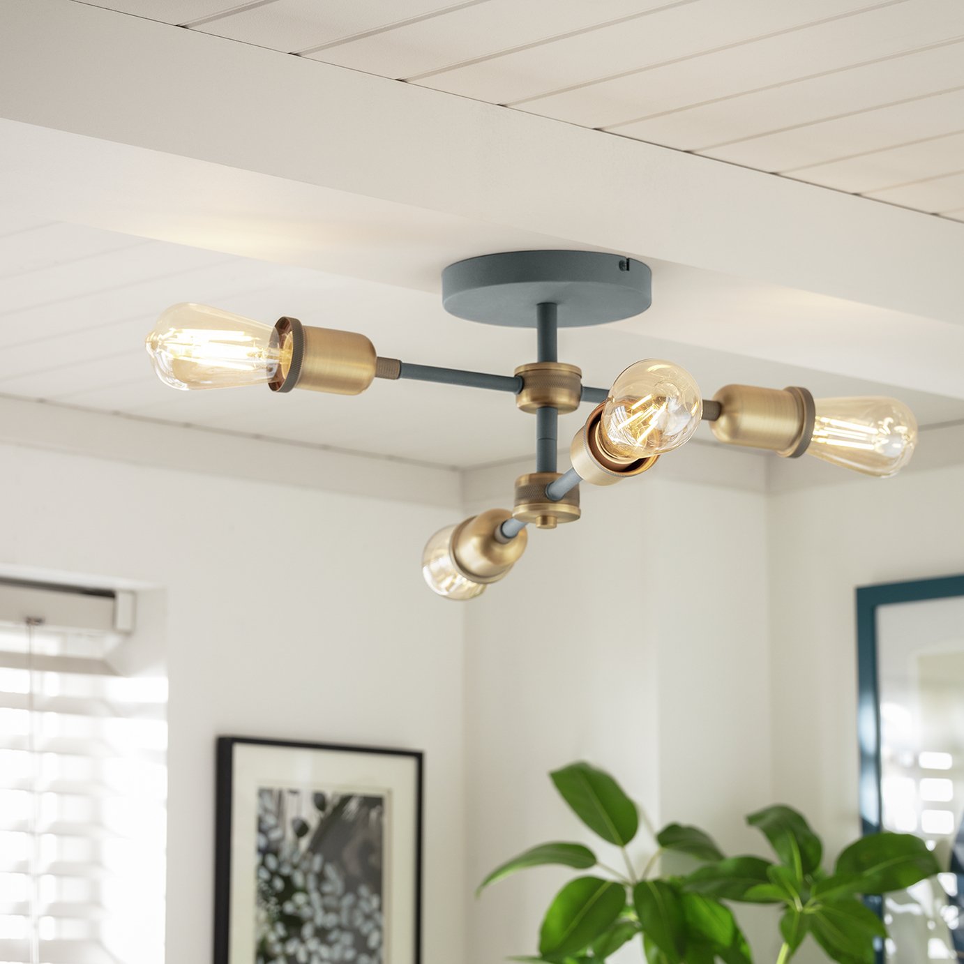 Habitat Tay Metal 4 Light LED Flush to Ceiling Light - Brass